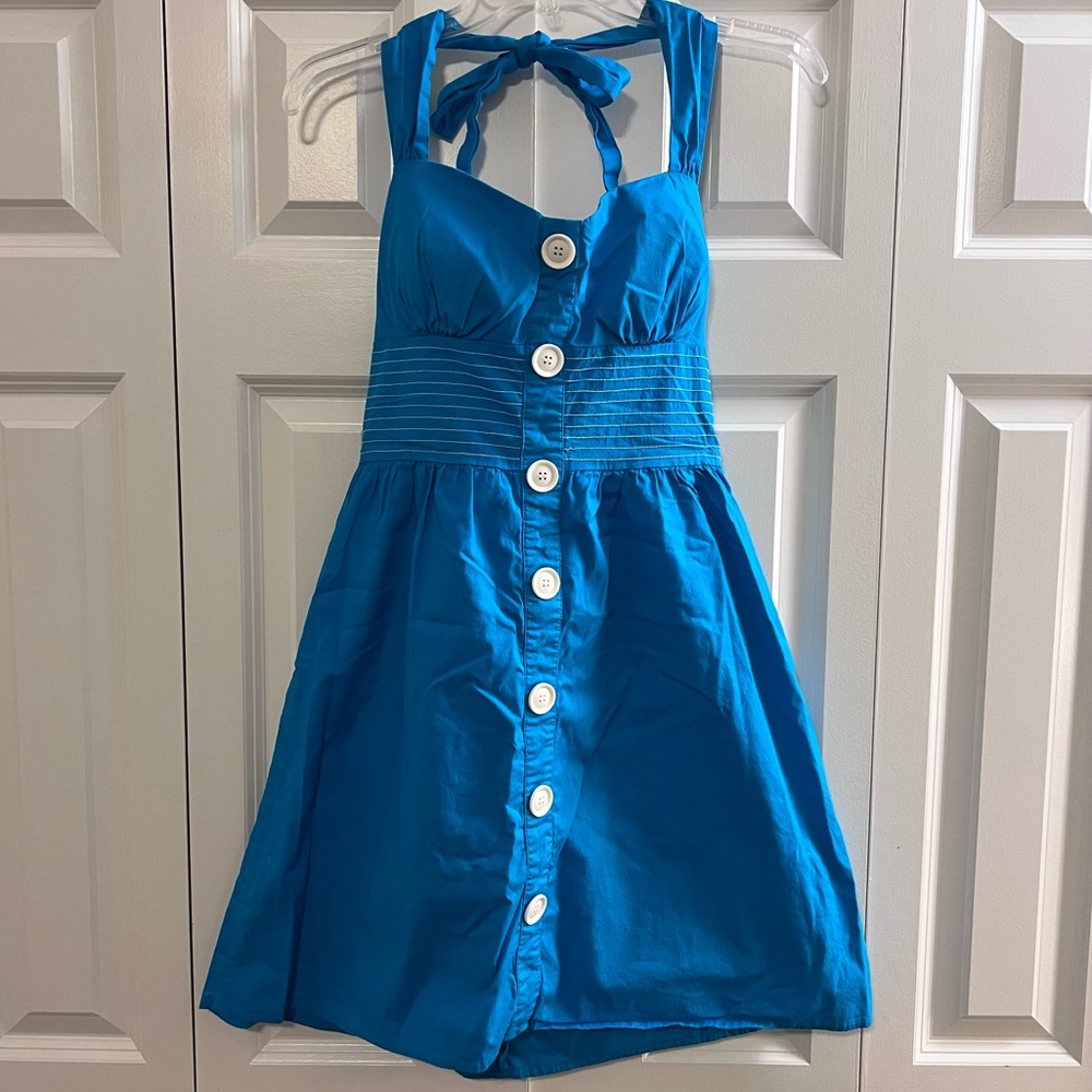 Summer Blue Dress with buttons and adjustable shoulder straps
